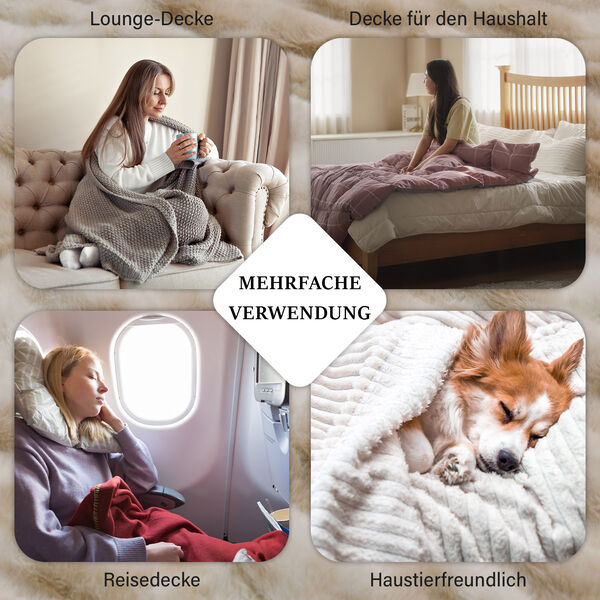 Serenity Night: Exklusive Luxusdecke aus Kunst- und Sherpa-Fell - 150x200 cm, Khaki image number 5