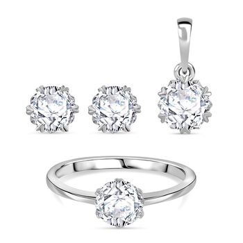 Moissanit Schmuckset, 925 Silber rhodiniert - 2,48 ct.