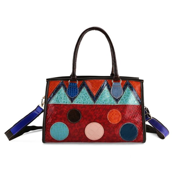 "Chaos by Elsie Genuine Leather Crossbody Bag with RFID Color: red Embossed crocdile shining rhomboid pattern Size:36*15*25cm           Wall: Genuine Leather Lining: Polyester                Exterior:zipped-2, Interior:zipped-2 , slip-2   with 1 Long stra image number 0