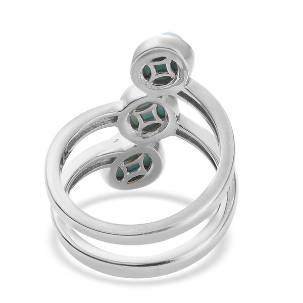 Larimar und Zirkon 3 Stein Ring 925 Silber Platin-&Uuml;berzug image number 5