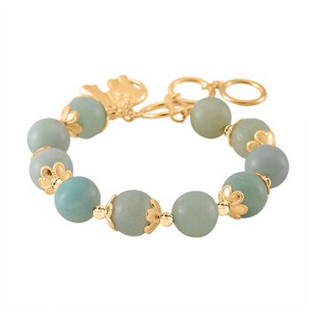 2er Set - Mehrfarbiger Amazonit Armband und Ohrringe, Reiner Edelstahl, vergoldet, ca. 185,00 ct.