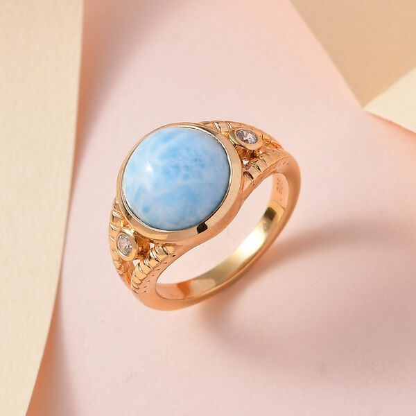 Larimar, wei&szlig;er Zirkon Ring, 925 Silber vergoldet, (Gr&ouml;&szlig;e 17.00), ca. 6.13 ct image number 1