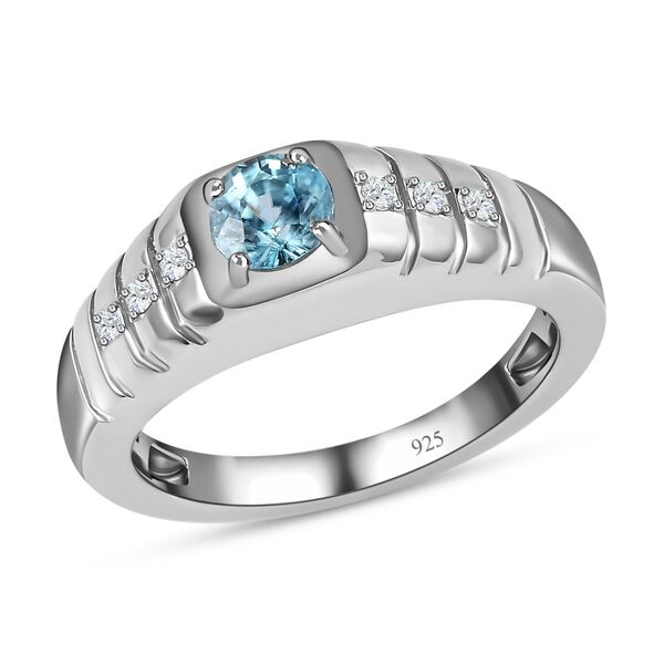 Kambodschanischer, blauer Zirkon, Moissanit Ring, 925 Silber platiniert (Größe 21.00) ca. 1.12 ct image number 4
