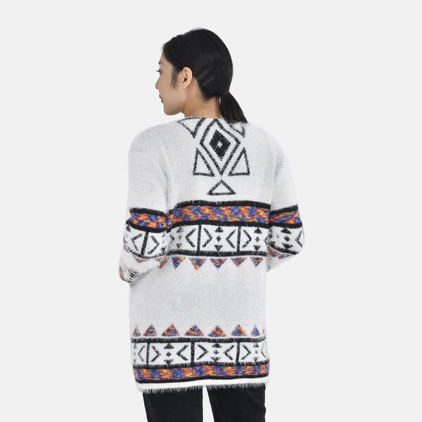 D&uuml;nner Cardigan mit Aztekenmuster, Wei&szlig; image number 2