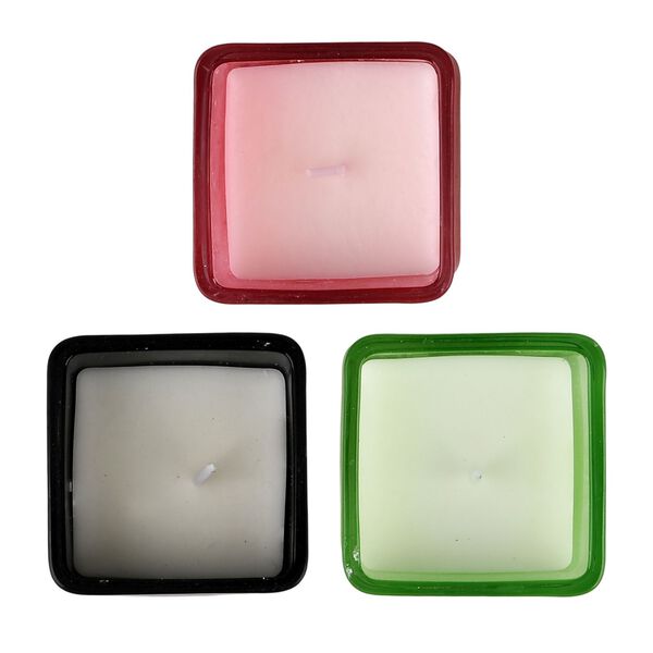 "Scented candles with bamboo base Color: Green + Black + Burgundy Squre glass jar size: 6*6cm Aroma: Coconut vanilla + mint + strawberry berries 5% perfume Paraffin Wax weight: 85g Burning time: Approximately 15 hours  ????? ??:??+??+??? ?????:6*6cm ??:?? image number 5