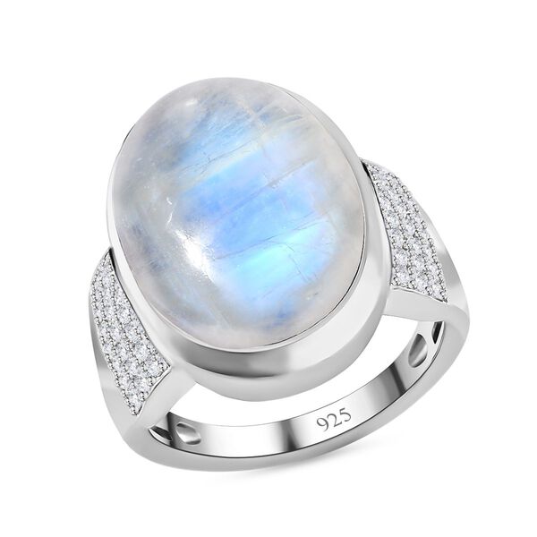 Premium Regenbogen Mondstein und Zirkon Ring - 12,69 ct. image number 4