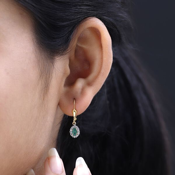 AAA Smaragd, Wei&szlig;er Zirkon Ohrringe, 925 Silber Gelbgold Vermeil ca. 0.83 ct image number 3