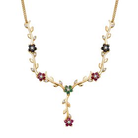 Kagem sambische Smaragd, Moissanit, thailändische Rubin und blaue Saphir-Halskette, 45cm - 2,51 ct.