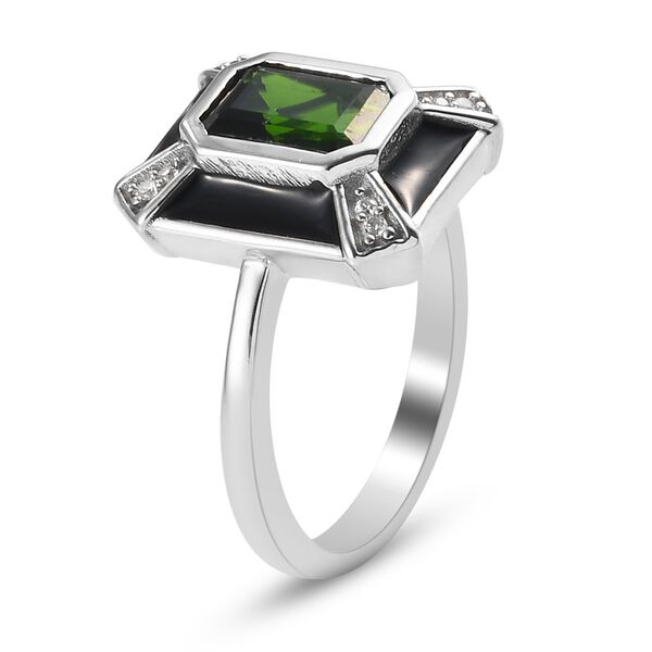 Nat&uuml;rlicher Chromdiopsid, Zirkon und emailliert Ring 925 Silber platiniert  ca. 1,27 ct image number 5