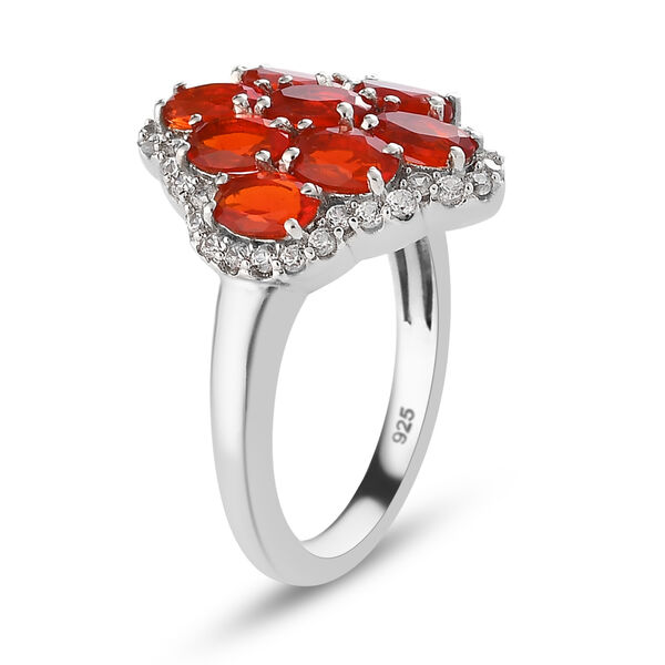 Mexikanischer Kirschfeuer-Opal und wei&szlig;er Zirkon-Ring, 925 Silber platiniert  ca. 1,80 ct image number 5