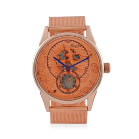 GENOA TIME V2 - Automatische mechanische Uhr mit Drachenmuster und Edelstahl-Mesharmband, 23 cm, rosevergoldet, ca. 89,00g