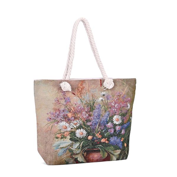 Gewebte Jute-Tasche mit Blumenstrauß und Gänseblümchen, mehrfarbig image number 7