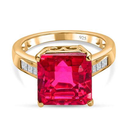 Magenta Rosa Triplet Quarz, wei&szlig;er Topas Ring, 925 Silber vergoldet (Gr&ouml;&szlig;e 17.00) ca. 6.23 ct