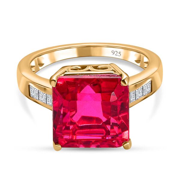 Magenta Rosa Triplet Quarz, wei&szlig;er Topas Ring, 925 Silber vergoldet (Gr&ouml;&szlig;e 17.00) ca. 6.23 ct