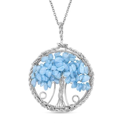 Aquamarin Anh&auml;nger mit Kette, Messing mit 316L Edelstahl ca. 15.00 ct