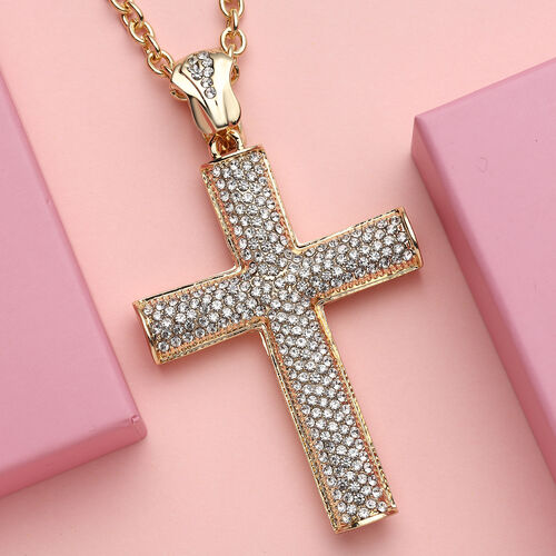 Weißer Kristall-Kreuz-Anhänger mit Kette, 74+5 cm - 2,50 ct. image number 1