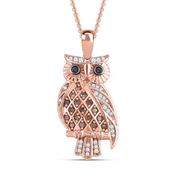 GP Kollektion - Mehrfarbiger Diamant Eulen-Anh&auml;nger mit Kette,  925 Silber Ros&eacute;gold Vermeil ca. 0.35 ct