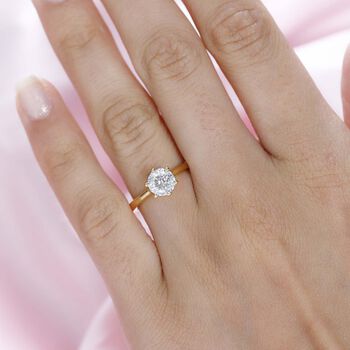 100 Facetten Moissanit Ring, 925 Silber Gelbgold Vermeil - 1,01 ct.