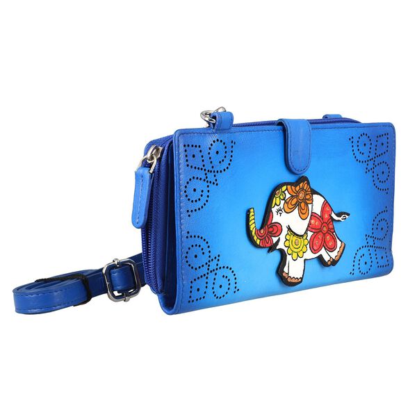 SUKRITI- Handbemalte Brieftasche aus Echtleder mit verstellbarem Schulterriemen und Schl&uuml;sselanh&auml;nger, Blau image number 5