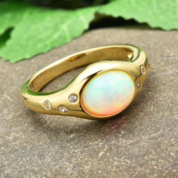 Natürlicher, äthiopischer Opal und Zirkon-Ring - 1,57 ct. image number 2