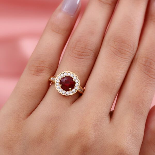 Mexikanischer Kirschfeuer-Opal und Zirkon Halo Ring 925 Silber 585 Vergoldet image number 3