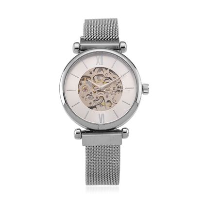 GENOA TIME V2 Automatik-Mechanische Uhr, 316L Edelstahl armband, Wei&szlig;es Zifferblatt mit Sonnenschein-Design, 3ATM Wasserdicht, 8.5 cm, Silberfarben