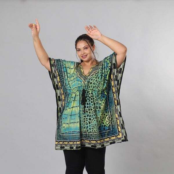 V-Ausschnitt bedruckter Kaftan, Einheitsgr&ouml;&szlig;e Gr&uuml;n image number 2