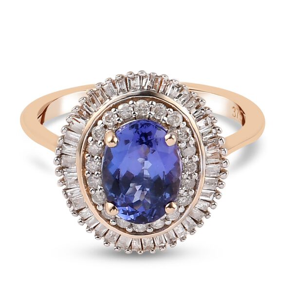 AA Tansanit und Diamant Halo Ring 375 Gelbgold