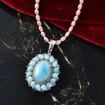 D'Joy Larimar, S&uuml;&szlig;wasser Perle, Neon Apatit und Zirkon Anh&auml;nger mit 45cm Kette