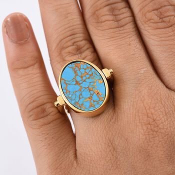 2-in-1 Blaues T&uuml;rkis Siegel Ring und Anh&auml;nger im Wende-Design, Messing goldfarben, mit Edelstahlkette, (Gr&ouml;&szlig;e 17.00), ca. 23.07 ct