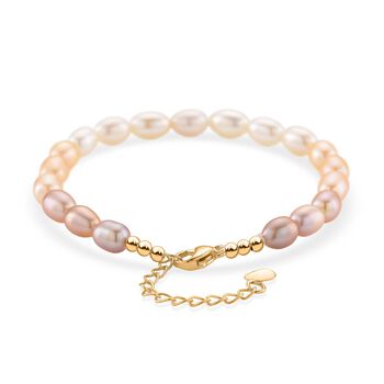 AAA Mehrfarbige S&uuml;&szlig;wasser Perle Armband ca. 18 cm + 2.5 cm Extender, Nickelfreies Messing gelb vergoldet