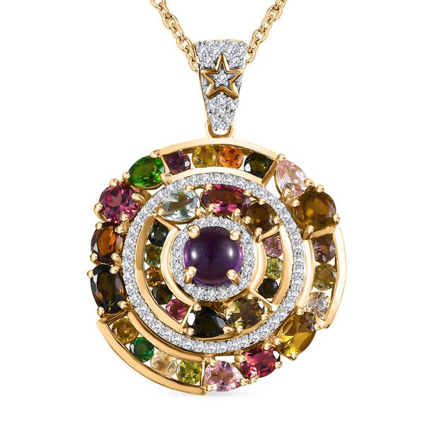 GP Celestial Dream Kollektion- Multi-Turmaline, afrikanischer Amethyst, Zirkon und blauer Saphir-Anh&auml;nger mit 45cm Kette -5,99 ct.