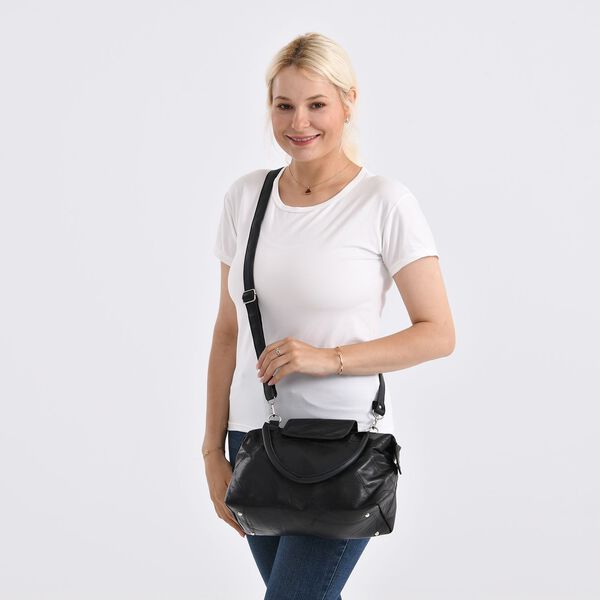 Handtasche aus weichem Schafsleder, Patchwork-Design, 29×15×21cm, Schwarz image number 2