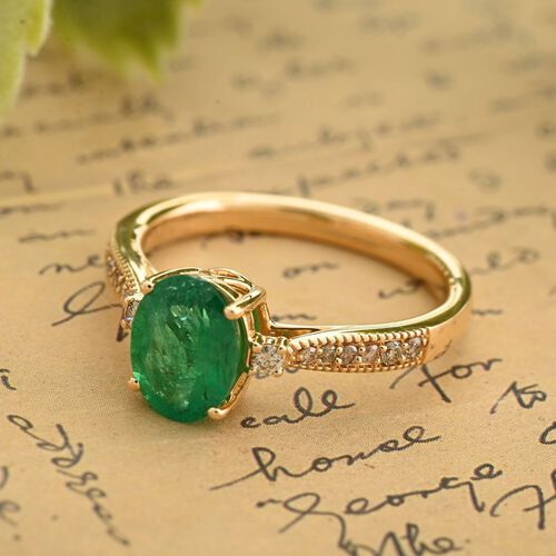 AAA Kagem Sambischer Smaragd, Weißer Diamant Ring 585 Gold (Größe 18.00) ca. 1,30 ct image number 1