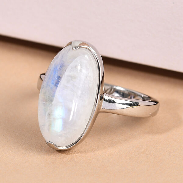 Premium Regenbogen Mondstein Solitär-Ring, 925 Silber  ca. 6,27 ct image number 2