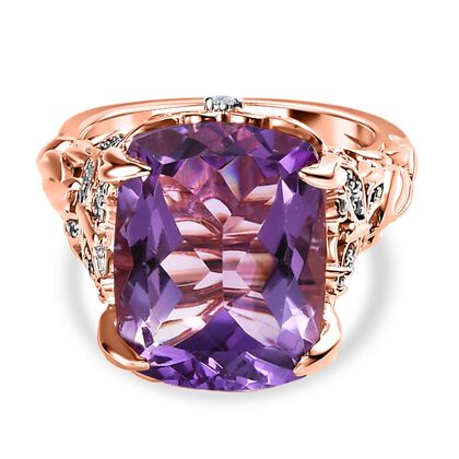 AAA Rose De France Amethyst, Wei&szlig;er Zirkon Ring, 925 Silber Ros&eacute;gold Vermeil (Gr&ouml;&szlig;e 20.00) ca. 10.95 ct