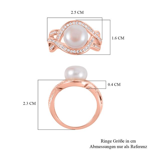 Pfirsich-S&uuml;&szlig;wasser Perle, Wei&szlig;er Zirkonia Ring, Messing (Gr&ouml;&szlig;e 16.00) ca. 0.80 ct image number 7