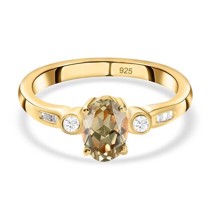 AAA Turkizit und weißer Diamant Ring, 925 Silber Gelbgold Vermeil  ca. 0,93 ct