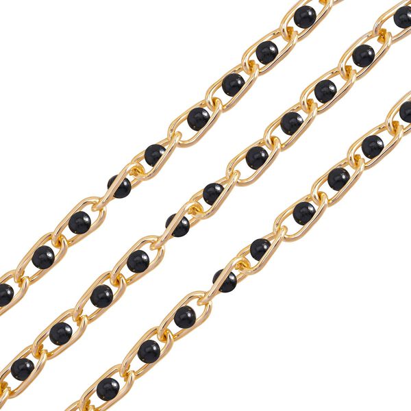 Modischer Kettengürtel, Aluminium + Kunststoff-Zierperlen, Gesamtlänge 115cm (65+50), 30g, gewebt, Schwarz image number 2