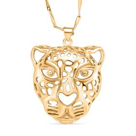 Leopardenkopf-Anhänger mit Kette, Cut-Out-Design, Nickelfreies Messing, ca. 17.5 cm, Goldfarben