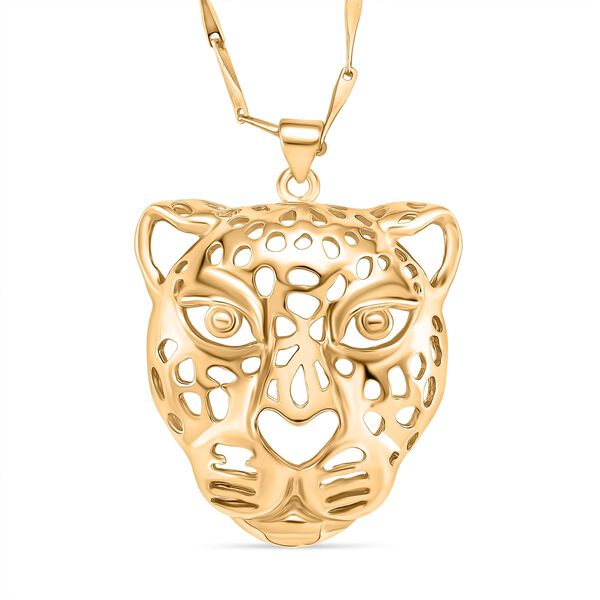 Leopardenkopf-Anhänger mit 44,5+5cm Kette in Goldton image number 0