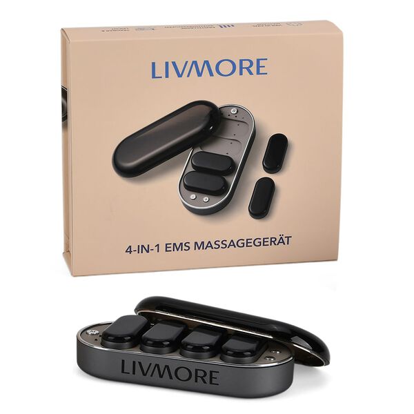 LIVMORE 4-in-1 EMS Impuls Massageger&auml;t, 12,5x5,5x3cm, Grau und schwarz