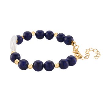 Lapislazuli, Wei&szlig;e Keshi Perle Armband, ca. 18cm mit 5cm extender, Reine Legierung goldfarben