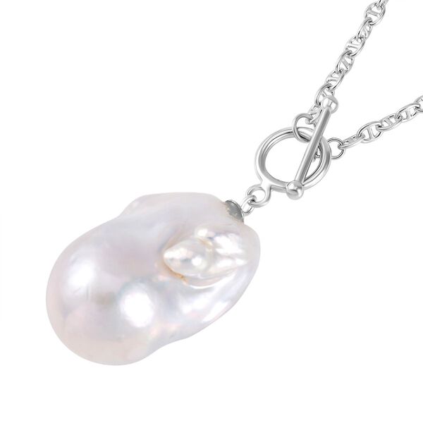 Wei&szlig;e S&uuml;&szlig;wasser Perle (16-18 mm) Halskette ca. 50 cm 925 Silber rhodiniert image number 2