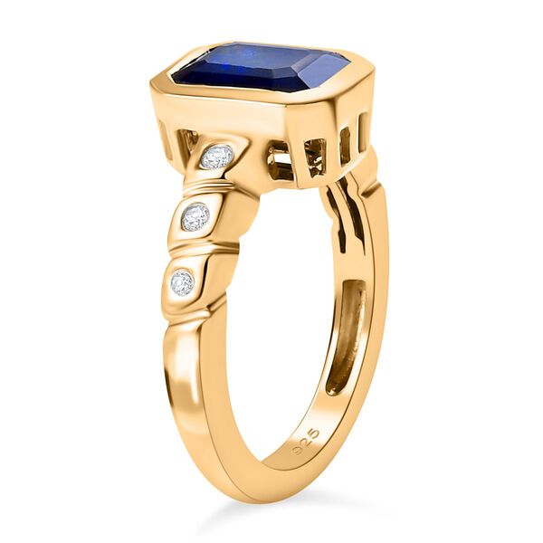 Masoala Saphir (Fissure gefüllt) und Zirkon Ring 925 Silber vergoldet image number 5