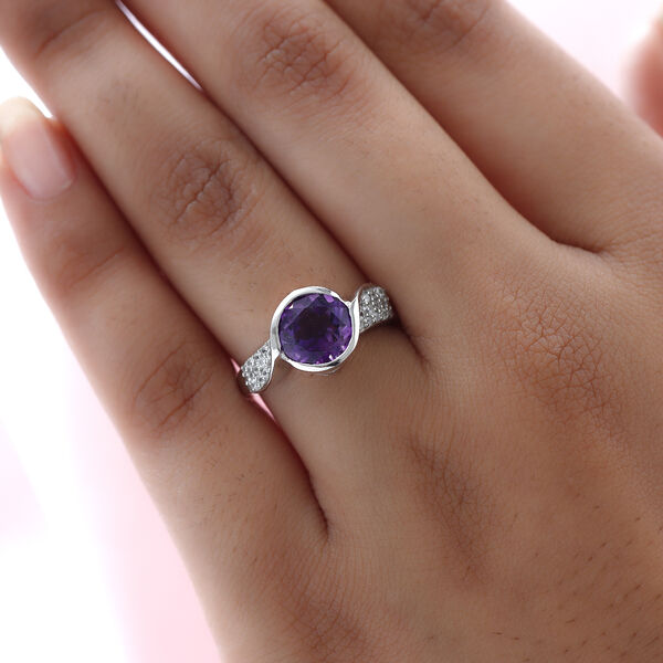Nat&uuml;rlicher, marokkanischer Amethyst und wei&szlig;er Zirkon-Ring, 925 Silber platiniert  ca. 2,19 ct image number 3