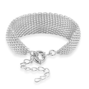 Cuff-Armband im Mesh-Design, Nickelfreies Messing, ca. 19 cm mit 5 cm extender, Silberfarben