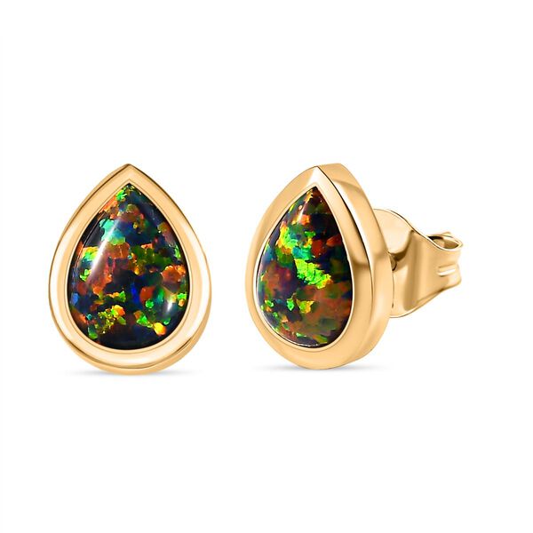 Labor erstellt schwarzen Opal Ohrringe 925 Silber 750 Gelbgold Vermeil ca. 1,09 ct.