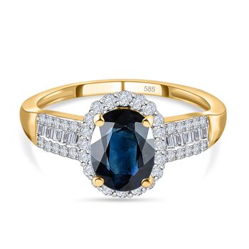 AAA Ozean-gr&uuml;ner Saphir und wei&szlig;er Diamant-Ring, 585 Gold (Gr&ouml;&szlig;e 18.00) ca. 1,93 ct