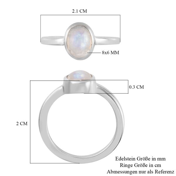 Regenbogen Mondstein Solitär Ring 925 Silber Platin-Überzug image number 7